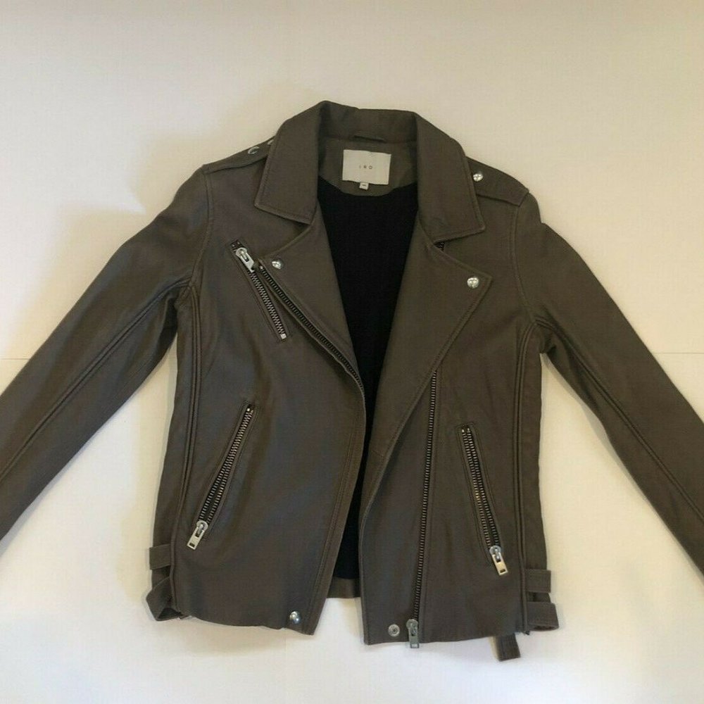 IRO Tara Leather Moto Jacket Taupe